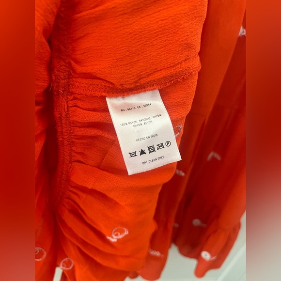 ANTHROPOLOGIE LEIFNOTES BOHO STYLE ORANGE Embroidered MIRRORED DRESS SZ.2 - Picture 5 of 7